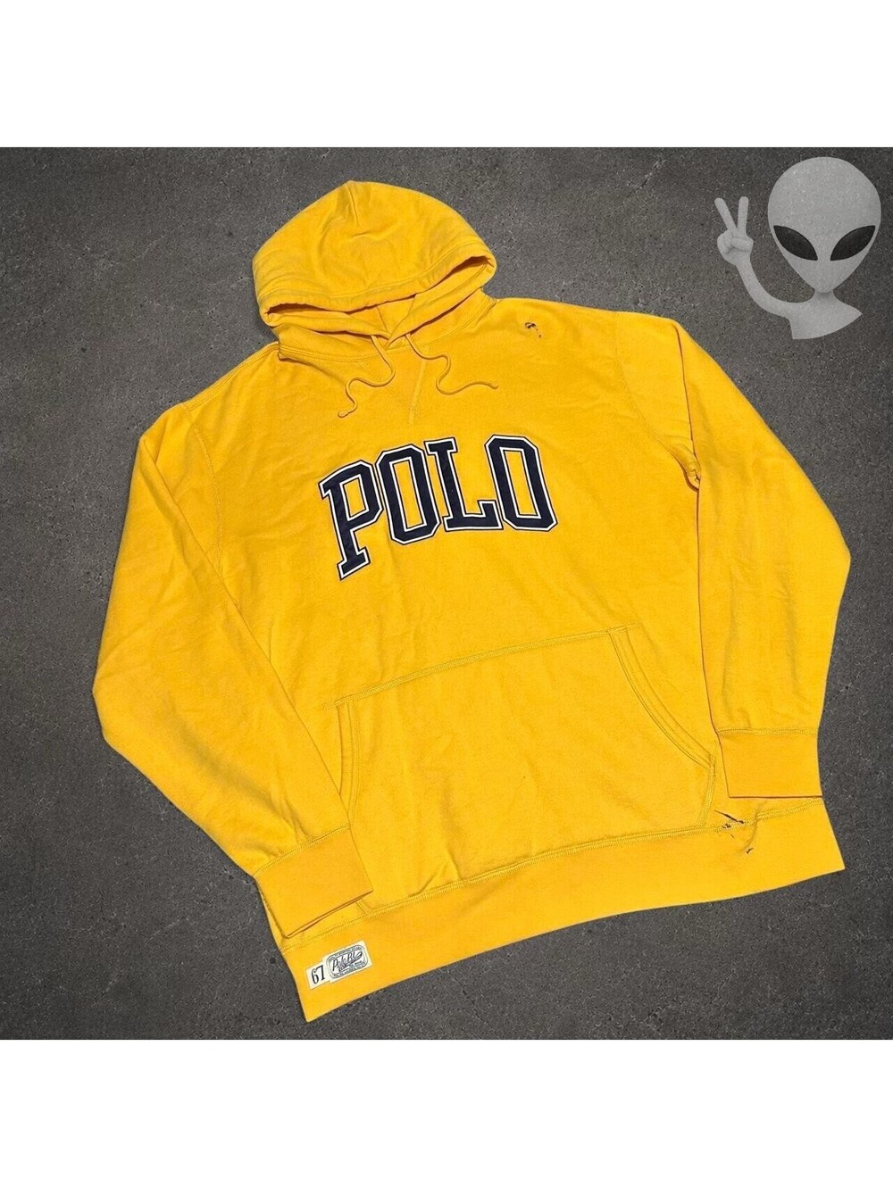 Polo Ralph Lauren Spell Out Hoodie Mens 3XLB Yellow Fleece Pullover Streetwear